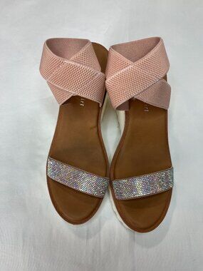 Madden Girl Carlot Blush Pink Rhinestone Wedge Sandals